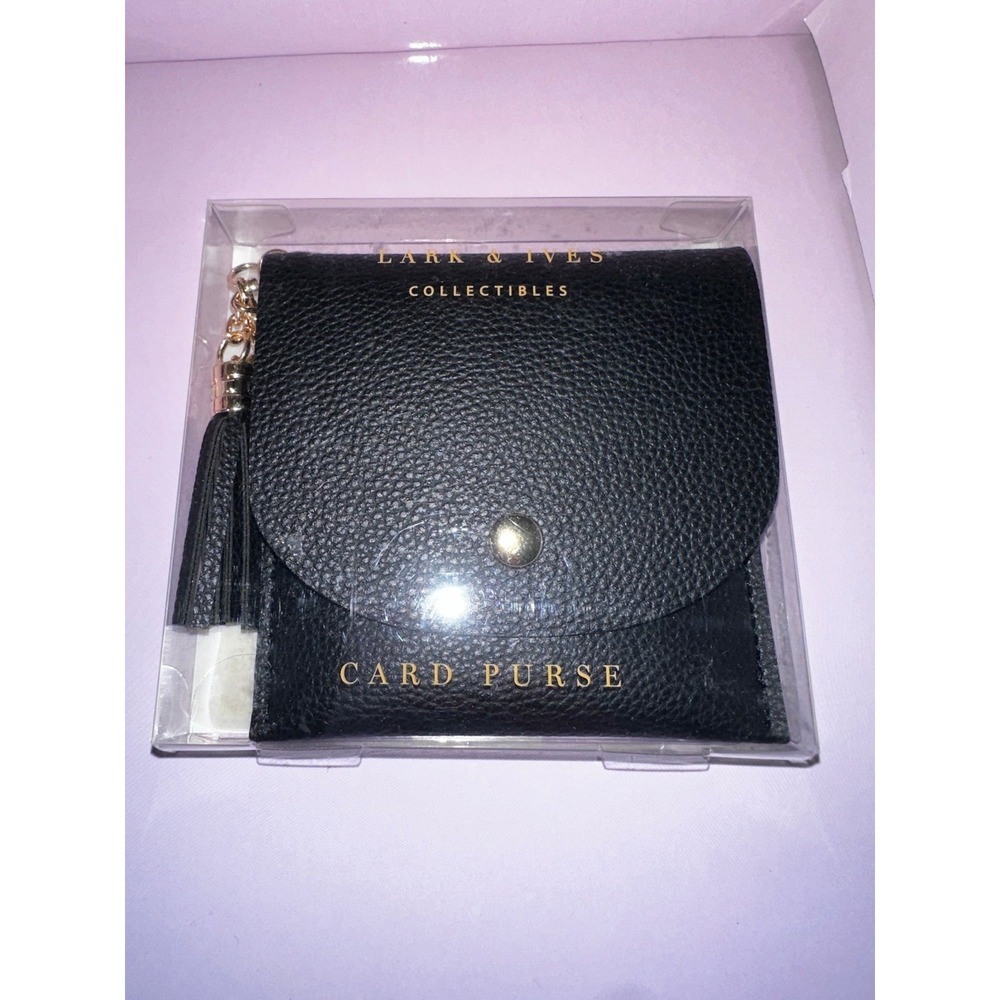 Lark and Ives Collectibles Black Pebbled‎ Vegan Leather Card Purse Snap New